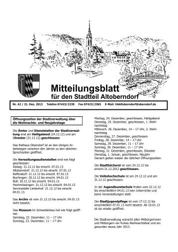 Mitteilungsblatt für den Stadtteil Altoberndorf