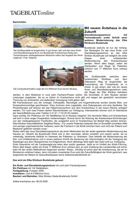 Mit neuem Ärztehaus in die Zukunft - Elbe Kliniken Stade/Buxtehude