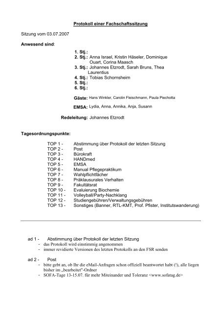 Protokoll - Fachschaft Medizin der FSU Jena