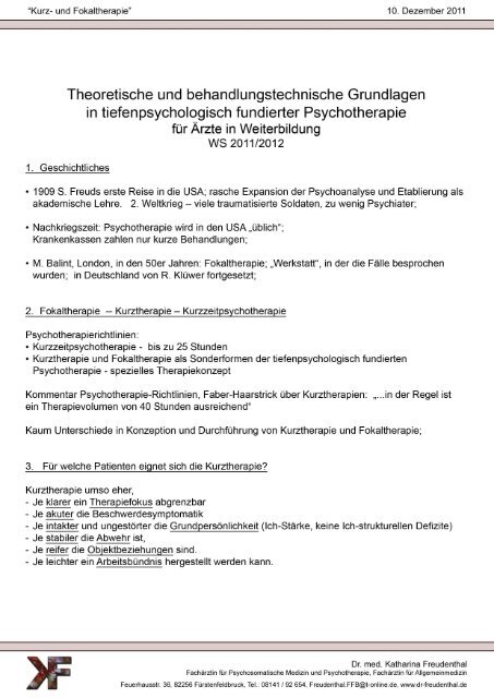 Kurz- und Fokaltherapie - Dr. med. Katharina Freudenthal