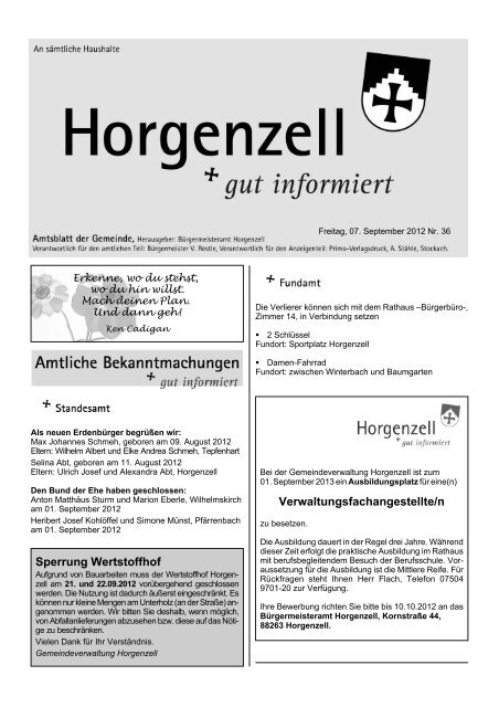 Ausgabe vom 07. September 2012 - Horgenzell