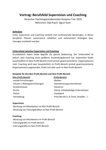 Vortrag: Berufsfeld Supervision und Coaching