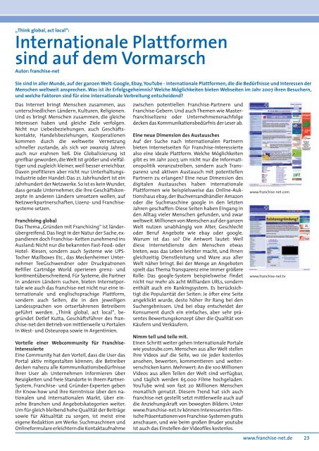 „Gründung & Franchising“ 2007 - Franchise-net