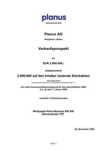 Planus AG Verkaufsprospekt - Baader Bank AG