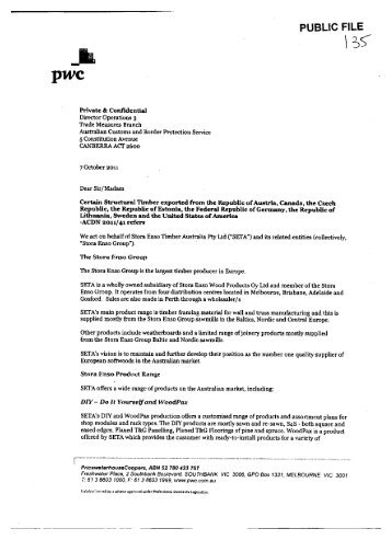 Stora Enso Timber Australia Pty Ltd - Cover letter - Australian ...