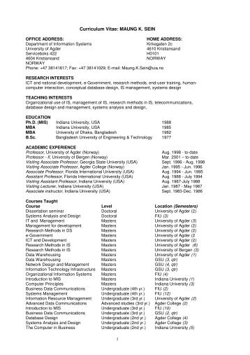 Curriculum Vitae: MAUNG K. SEIN