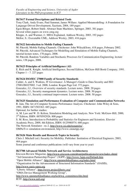 Faculty of Engineering and Science, University of Agder Literature in ...