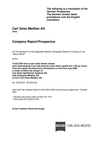 Business activity of Carl Zeiss Meditec AG