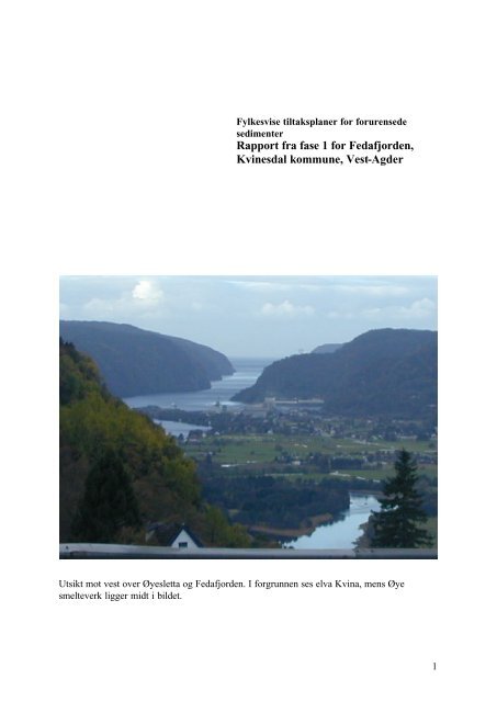Vest-Agder: Tiltaksplan for forurensede sedimenter i Fedafjorden ...