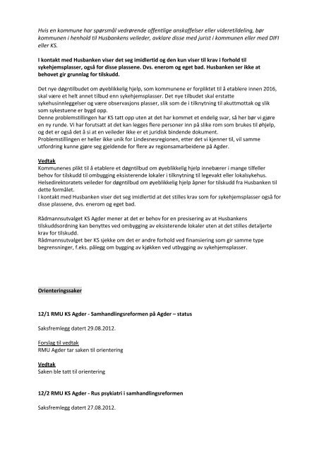 Agenda Rådmannsutvalget Agder 05.09.2012 kl. 9:30 - KS