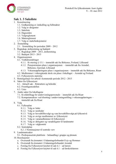 protokoll fra fylkesårsmøtet i aust-agder 9.-10. mai 2012