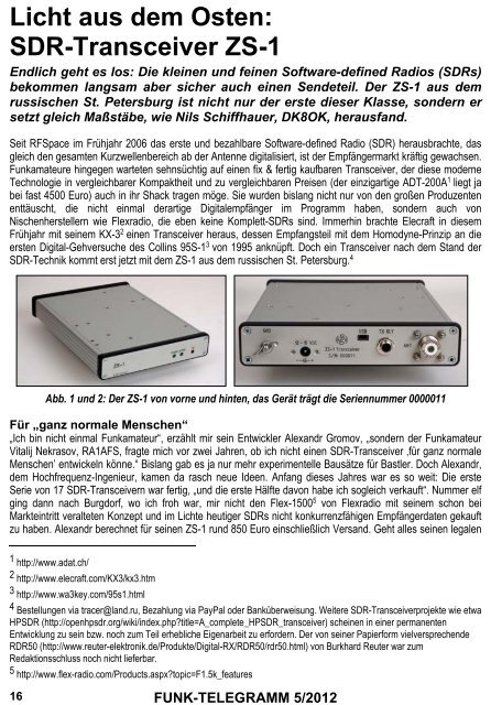 Licht aus dem Osten: SDR-Transceiver ZS-1 - Funk-Telegramm
