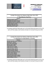 Listado Provisional de A lum nos A dm itidos J ulio 2011 ... - IES Lloixa