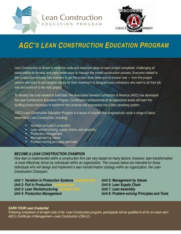 agc's lean construction education program - AGC of Wisconsin