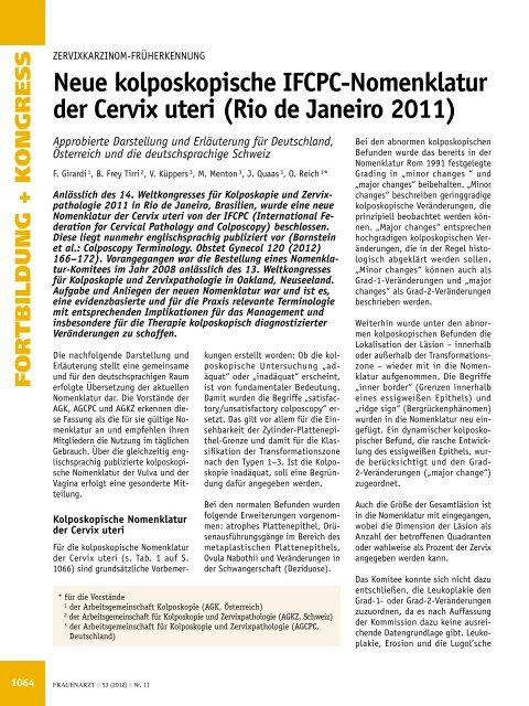 Neue kolposkopische IFCPC-Nomenklatur der Cervix uteri (Rio de ...