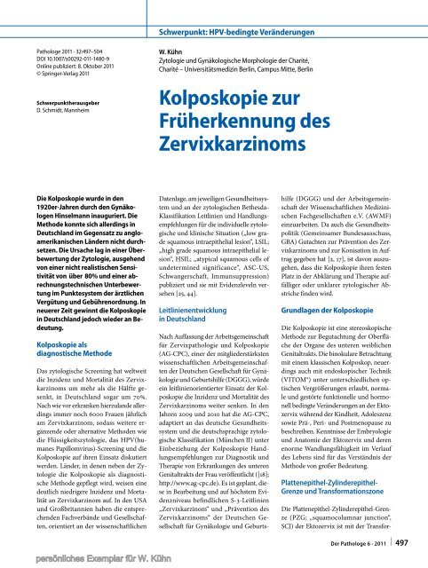 Der Pathologe - Arbeitsgemeinschaft Zervixpathologie und ...