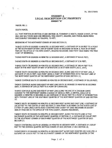 EXHIBIT A LEGAL DESCRIPTION CPC PROPERTY - Pima County