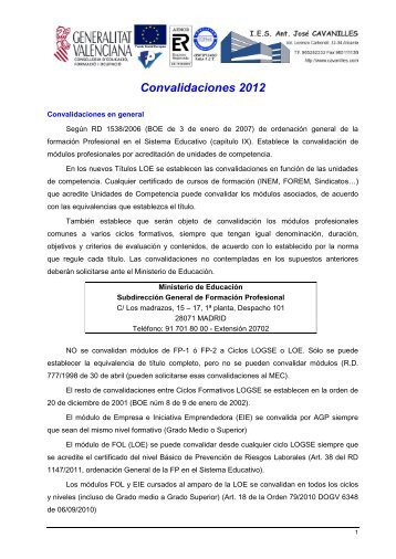 Convalidaciones 2012 - IES Cavanilles