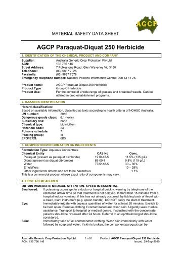 AGCP Paraquat-Diquat 250 Herbicide - MSDS