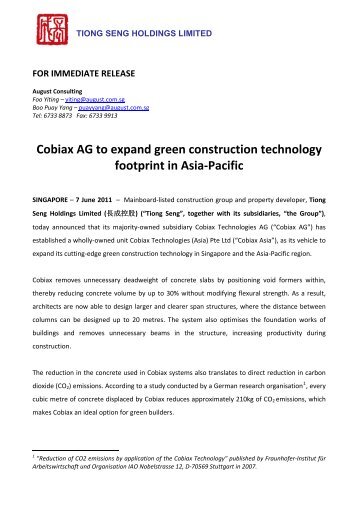 FOR IMMEDIATE RELEASE - Cobiax Technologies AG