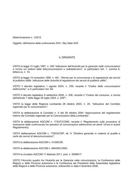Lettera di reclamo a sky