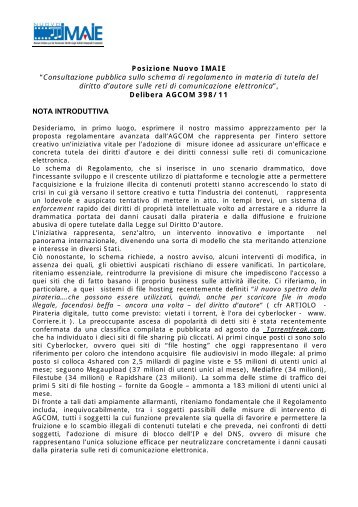 Posizione Nuovo IMAIE sulla Consultazione AGCOM (PDF)