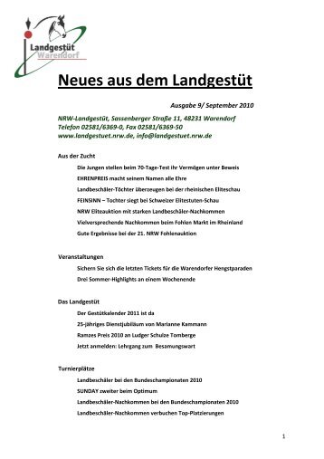 Neues aus dem Landgestüt - Landesregierung Nordrhein-Westfalen