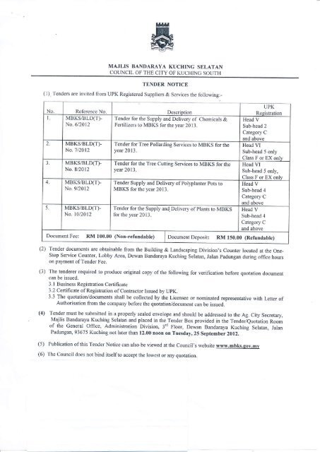 MAJLIS BANDARAYA KUCHING SELATAN TENDER NOTICE No.7 ...