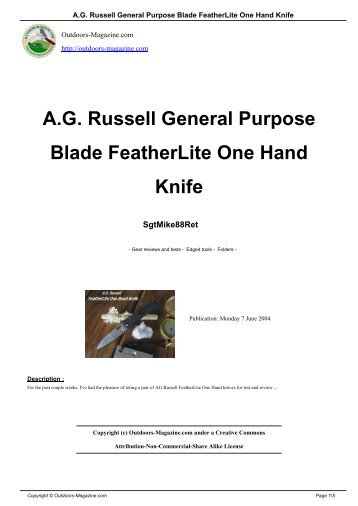 A.G. Russell General Purpose Blade FeatherLite One Hand Knife