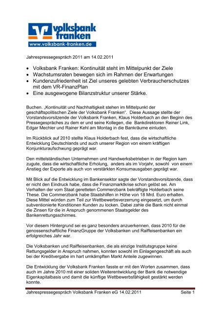 Volksbank Franken Kontinuitat Steht Im Mittelpunkt Der Ziele