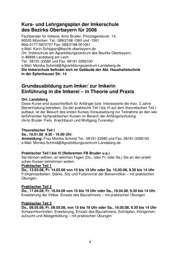 Kurs- und Lehrgangsplan der Imkerschule des Bezirks Oberbayern ...