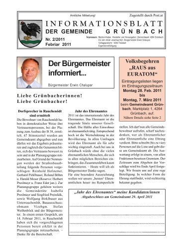 INFORMATIONSBLATT Der Bürgermeister informiert... - Grünbach