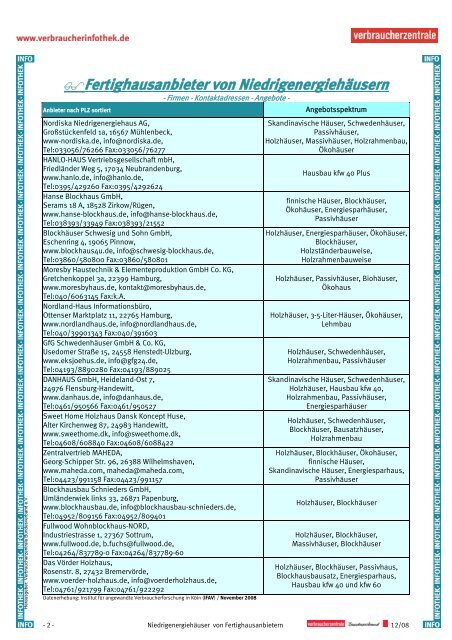 Fertighausanbieter von Niedrigenergiehäusern - Verbraucherinfothek