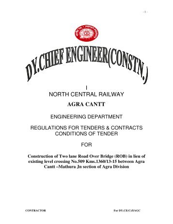 I NORTH CENTRAL RAILWAY AGRA CANTT - Tenders India