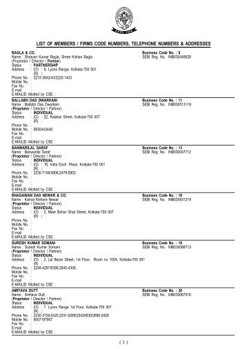 Directory of Members - Calcutta Stock Exchange