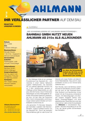 BAHNBAU GMBH NUTZT NEUEN AHLMANN AS 210e ALS ...