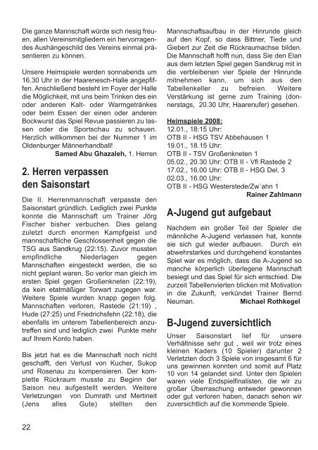 OTB-Mitteilungen 04/2007 - Oldenburger Turnerbund