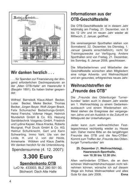 OTB-Mitteilungen 04/2007 - Oldenburger Turnerbund