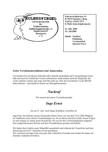 Nachruf Inge Ernst - Traditionsverein Aufklärungsgeschwader 51