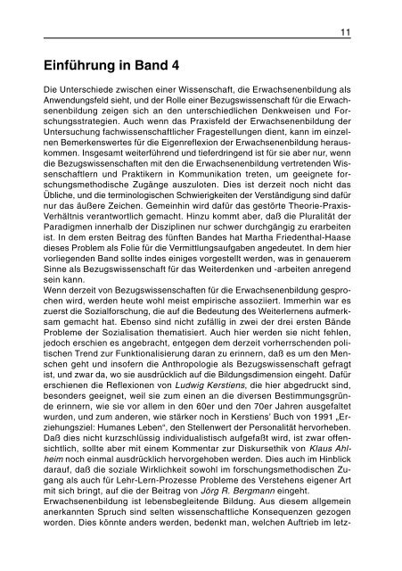 Beiträge der Bezugswissenschaften zur Erwachsenenbildung