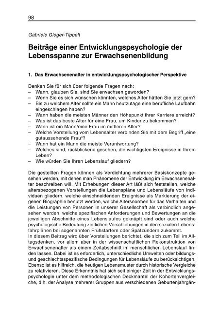 Beiträge der Bezugswissenschaften zur Erwachsenenbildung