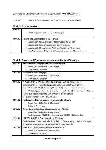 Ausführlicher Seminarplan Rassismuskritische ... - Rassismuskritik