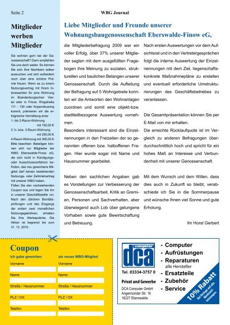 31. Ausgabe, Juni 2010 - Wohnungsbaugenossenschaft Eberswalde