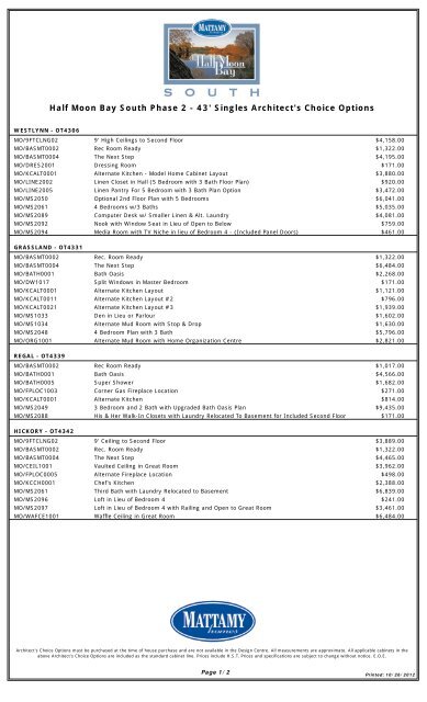 Half Moon Bay South Phase 2 - 43' Singles ... - Mattamy Homes