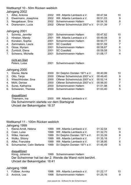 Protokoll der Veranstaltung