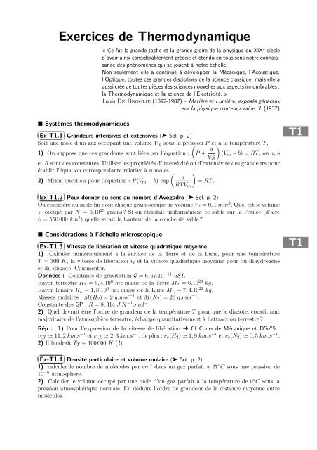 Exercices de Thermodynamique