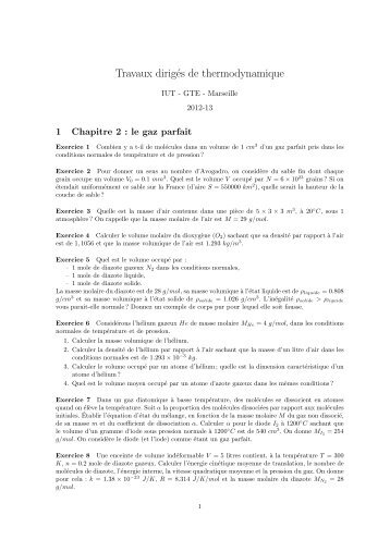 Travaux dirigés de thermodynamique