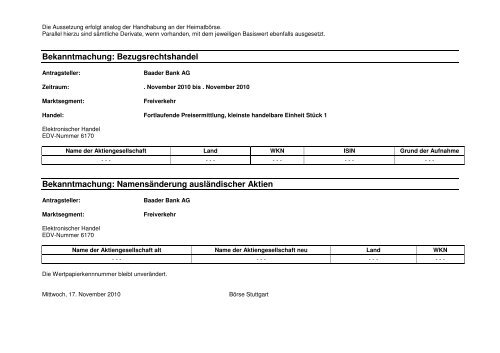 zum Kursblatt vom zum Kursblatt vom 17 ... - Börse Stuttgart