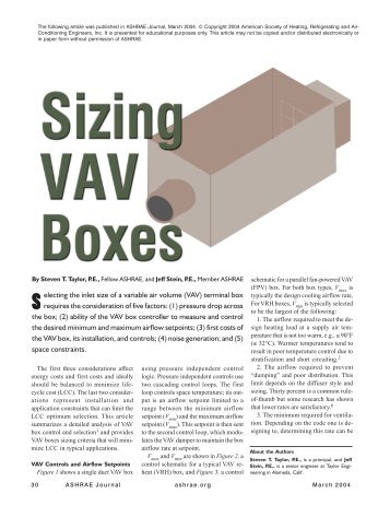 electing the inlet size of a variable air volume (VAV ... - ashrae