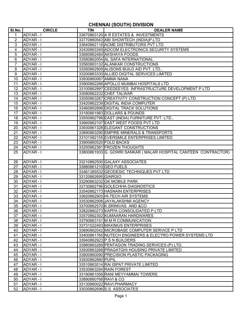 Chennai(South) - Tamil Nadu VAT - Commercial Taxes Department